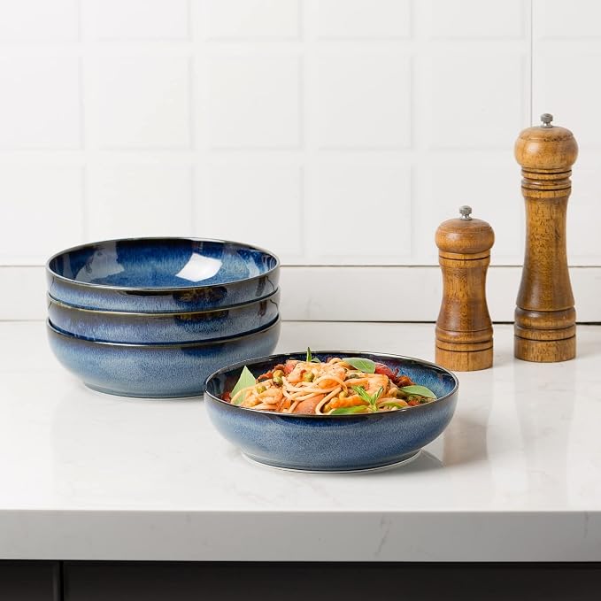 30oz Ceramic bowls set of 4-8" serving bowls for Kitchen,Pasta,Salad-Dishwasher & Microwave Safe Perfect for Housewarming, Thanksgiving, Christmas-Royal Blue