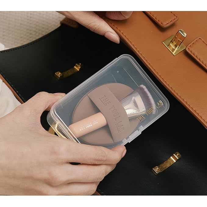 THE TOOL LAB All Day Airy Fitting Duo (Fitting type), Makeup Set with Flat Foundation Brush and Liquid Foundation Puff, Portable Case with 1.1" Flat Brush, Korean Makeup
