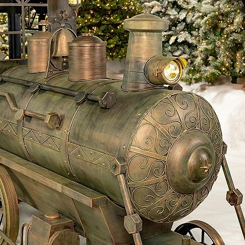 Zaer Ltd. Large Metal Christmas Train Commercial Decoration (12.5 Feet Long - Medium, Copper-Bronze Color)