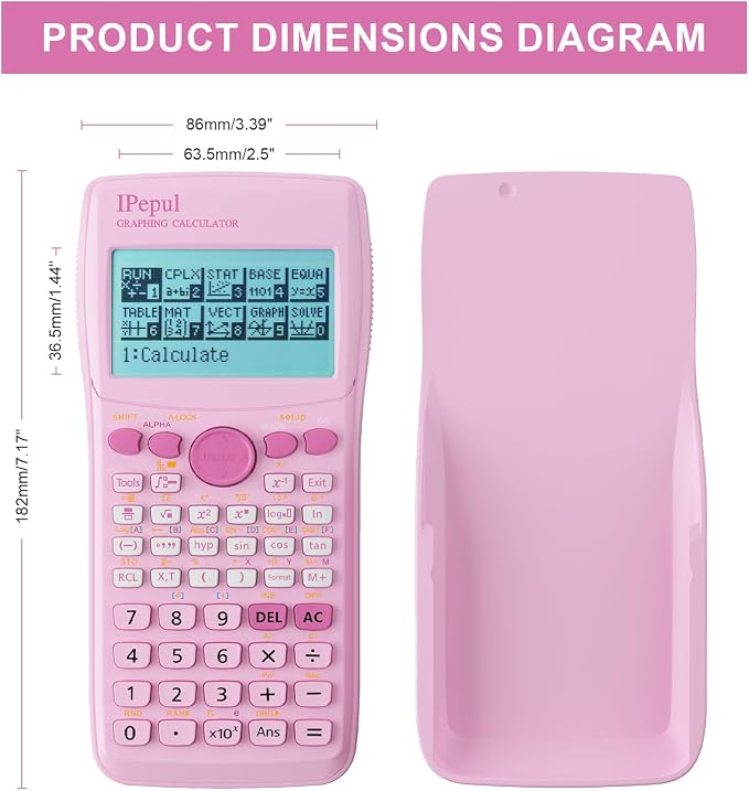Graphing Calculator,IPepul Scientific Calculators 10 Modes /4 Graphing Functions,Desktop Math Calculator for College Students,School Supplies for Middle High School Teachers Office（Pink）