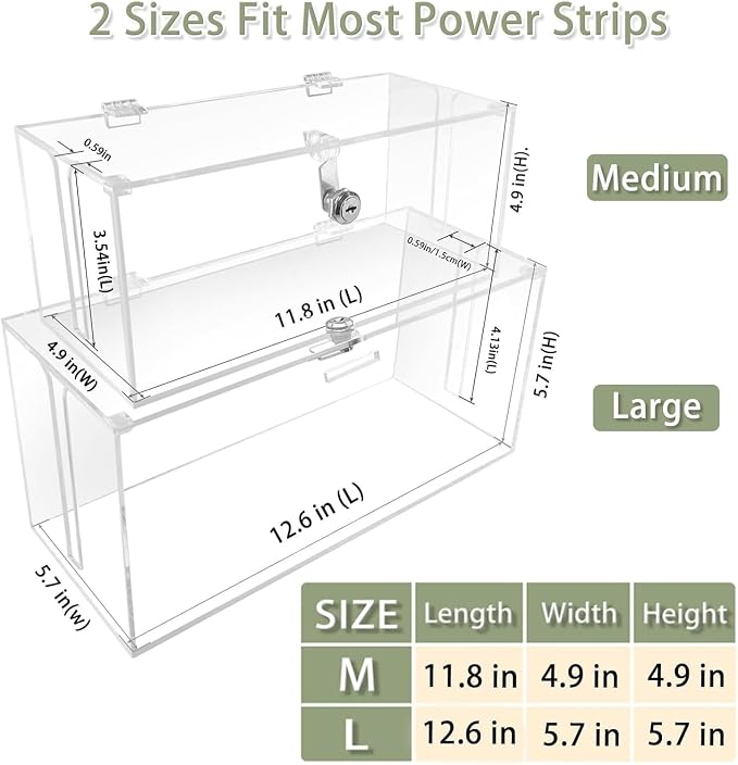2PC Acrylic Plug Organizer Upgrade,Cable Management Box with Lock,Cable Organizer Box for Surge Protector Power Strip,TV Computer,Cable Wires of Home,Office,Child and Pet Proof