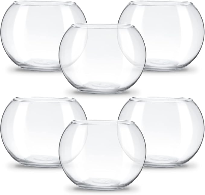 Thenshop 6 Pcs Clear Fish Bowl Bulk Glass Bubble Vase Mini Round Vase Bubble Planter Terrarium Fish Bowl for Centerpiece Flowers Betta Fishs Wedding Event Home Decor Flowers (4.5 x 3.7 x 5.9 Inch)