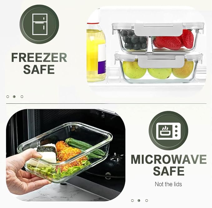 10 Packs 30 oz Glass Meal Prep Containers,Glass Food Storage Containers with Lids,Airtight Lunch Bento Boxes,Microwave, Oven, Freezer and Dishwasher,White