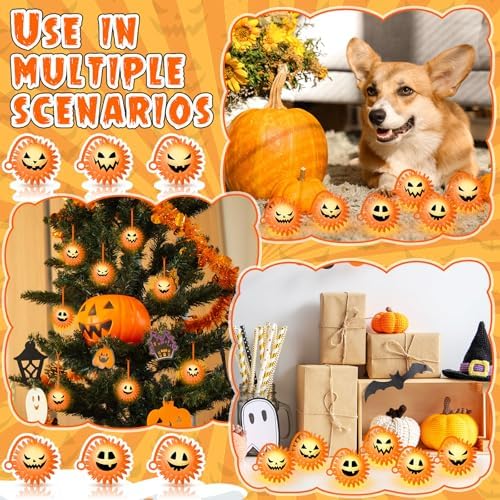 Sotiff 60 Pcs LED Halloween Bouncy Balls Spiky Squeaky Stress, Pumpkin