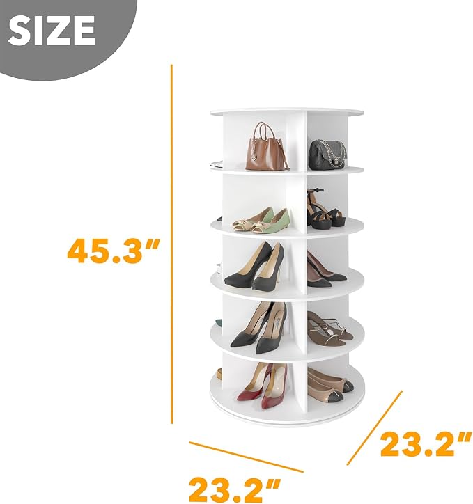 SpaceAid 5 Tier Rotating Shoe Rack Tower, Spinning Shoe Display Lazy Susan, Revolving 360 Shoe Rack Storage Round Carousel, Vertical Handbag Rotate Shoes Closet Organization (5-Tier White)