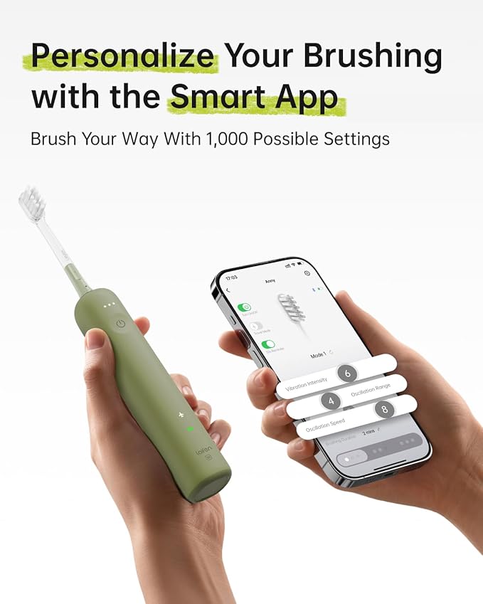Laifen Wave Special Electric Toothbrush, New 2025 Version Oscillation & Vibration Sonic Electric Toothbrush for Adults with App, 2 Brush Heads, IP68 Waterproof Travel Powered Toothbrush (Meadow Green)