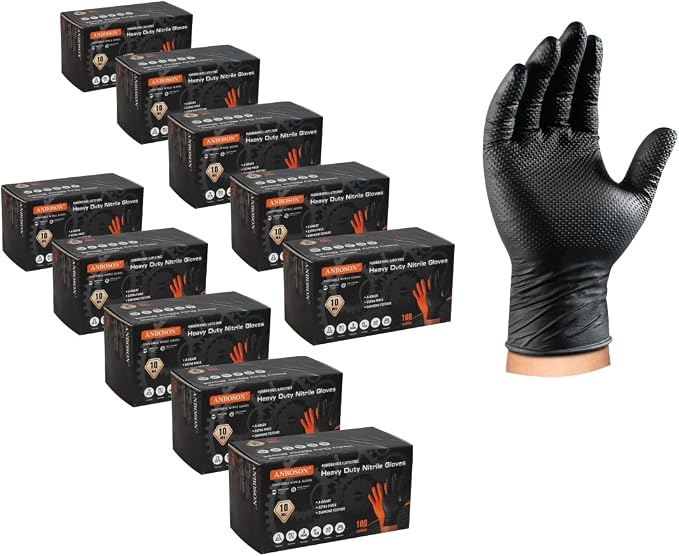 ANBOSON 10 Mil Heavy Duty Diamond Texture Nitrile Gloves, Large, 1000 Ct | High-Volume Bulk Supply for Commercial Teams, Continuous Daily Use with Fewer Reorders & Better Cost Control