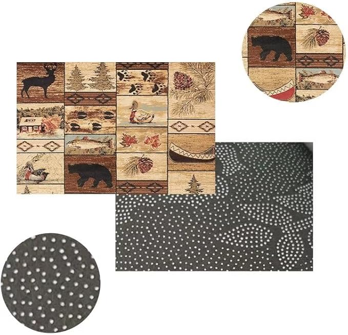 Retro Rustic Lodge Cabin Bear Area Rug for Entrance Kitchen Luxury Vintage Distressed Print Carpet Animal Style Throw Rugs 3'x5'