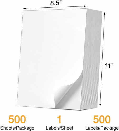 (500 Pcs/500 Sheets) A4 Full Sheet Self Adhesive Shipping Labels for Laser & Inkjet Printers, 8.5" x 11" Shipping Mailing Labels
