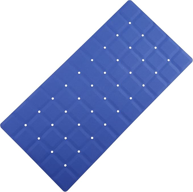Webos Foldable Silicone Bathtub Mat: Jumbo Size Heavy Duty Safety Bath Mat for Tub Without Suction Cups Non Slip Bath & Shower Mat for Textured, Reglazed, Refinished Tub (Navy Blue, 35.8 x 17.7)