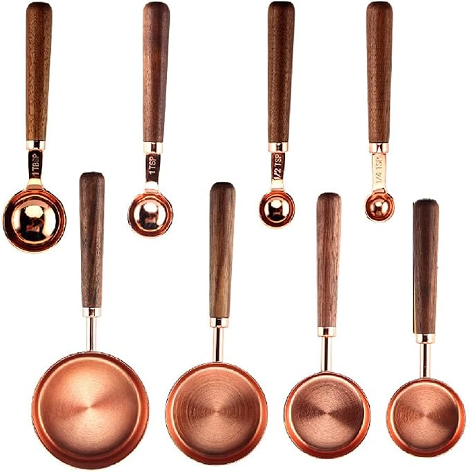 Measuring Cups and Spoons Set, TeenGo Stainless Steel Measuring Cups and Spoons Set for Dry, Liquid Ingredients with Wooden Handle Used for Cooking & Baking, Set of 8