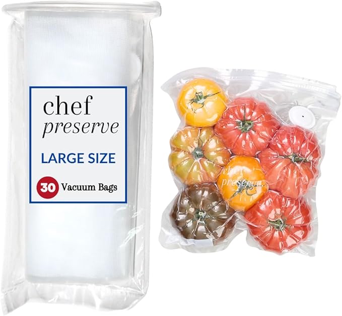 Chef Preserve Reusable Vacuum Sealer Bags for Food - 30 BPA-Free Large (12 x 13 in) Food Storage Bags, Freezer, Microwave - Odor-Resistant, Leak-Proof - Compatible with Chef Preserve Vacuum Sealers