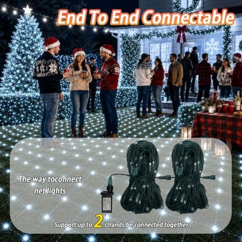 Lovelite 610LED Net Lights, 34.5ft x 5ft Christmas Net Lights Outdoor 8 Modes, Waterproof Connectable String Lights Green Wire Plug in for Bushes Xmas Tree Garden Holiday Party Decor - Cool White