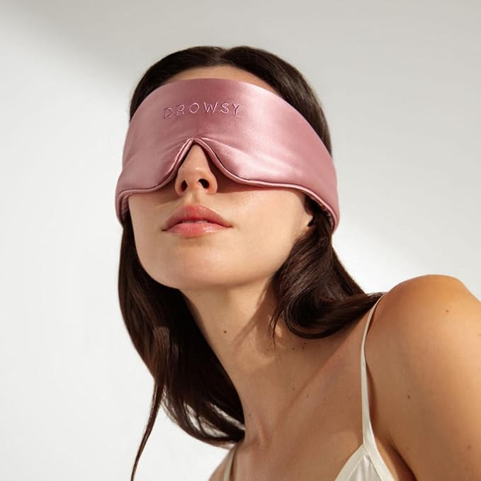 Drowsy Featherweight Silk Sleep Mask – Luxury Blackout Eye Mask for Sleeping & Travel, 100% Mulberry Silk, Lightweight Comfort, Adjustable Strap, Protects Skin & Hair - Damask Rose