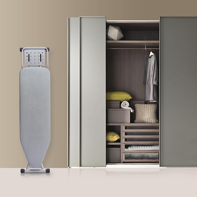 BKTD Ironing Board, Heat Resistant Cover Iron Board with Steam Rest, Non-Slip Foldable Ironing Stand. Heavy Sturdy Metal Frame Legs Iron Stand(13 * 34 * 53 Inches) (Silver Gray)
