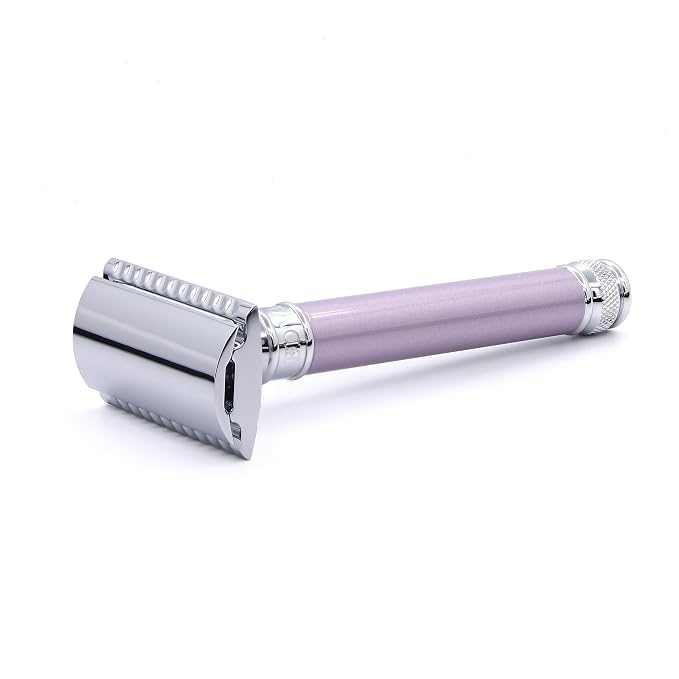 Edwin Jagger DELHEBLAMZ Classic Long Handled Double Edge Manual Eco-Friendly and Reusable Safety Razor for Men and Women for Shaving cream or Soap Fits All DE Razor Blades (Heather)