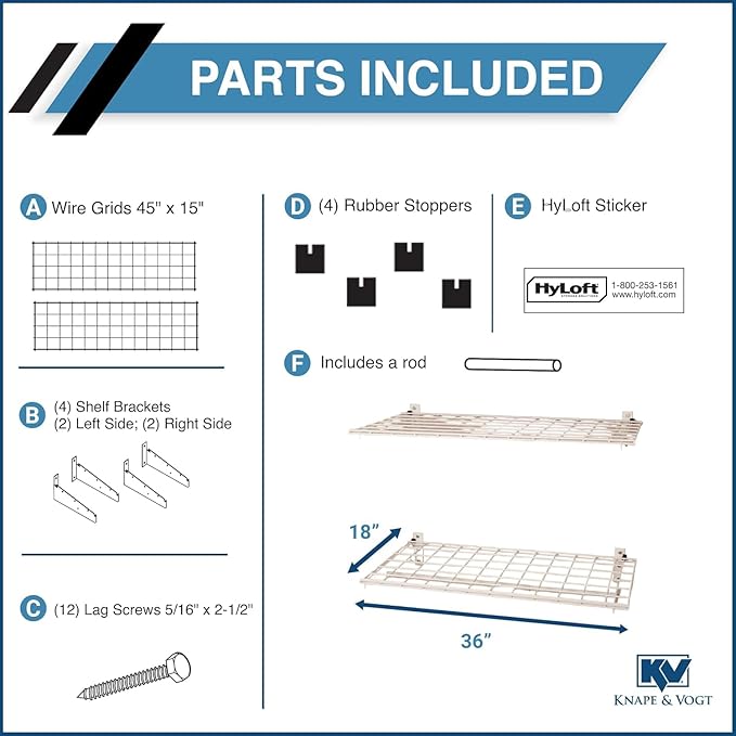 HyLoft 2-Pack Heavy Duty Steel Wall Garage Shelving, 36 in. x 18 in. Adjustable, Includes Hanging Rod, Max Shelf Load 200 Pounds, Item 777, White Powder Coated Finish