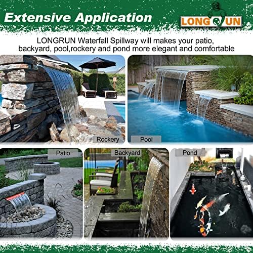 LONGRUN Waterfall Spillway APP Control Multi-Color LED Light Outdoor Pool Fountain, Acrylic Water Spillway Koi Pond Waterfalls Fountains Kit for Garden Patio Swimming Pool Decoration-11.8"