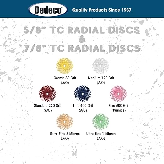 Dedeco Sunburst Radial Bristle Discs 48-Pack - 5/8" Curved - White 120 Grit (Medium) - Aluminum Oxide for Polishing & Finishing
