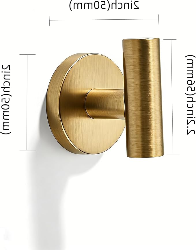 Wall Mounted Bathroom Towel Hooks for Hanging Clothes,Hat,5 Pack Vibrant Brushed Moderne Brass Coat Hook Robe Hooks.Suitable for Hotels and bathrooms.
