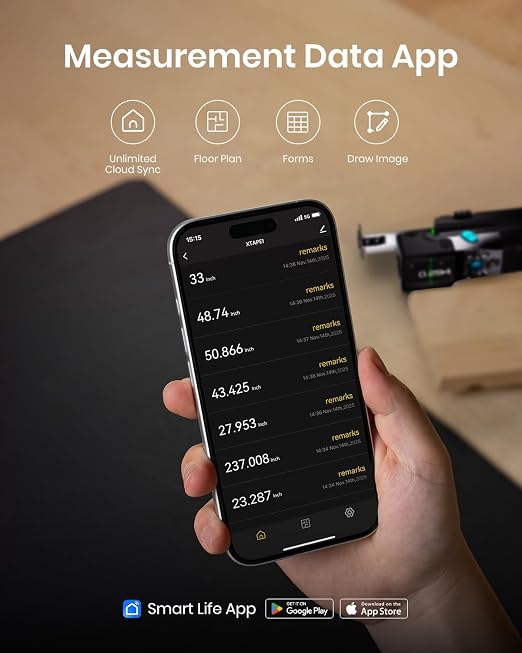 MiLESEEY XTAPE1 Digital Tape Measure with Laser, Unique Gifts for Men, 1/32" Accurate Auto Lock Tape Measuring Tool with Green Aligning Laser, Replaceable Tape Modular, P2P, Real-Time Data Sync