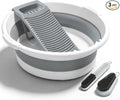 Lounsweer Large Collapsible Washboard Basin for Hand Washing Clothes with 2 Cleaning Brushes Portable Folding Laundry Tub with Non-Slip Washtub for Home Travel Camping