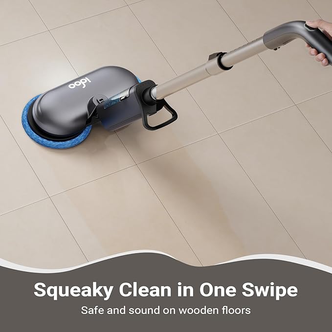 iDOO Cordless Electric Mop, Rechargeable Spin Mop with Water Spray & LED Headlight, Quiet Self Propelled Floor Cleaner, Lightweight Floor Scrubber for All Floors