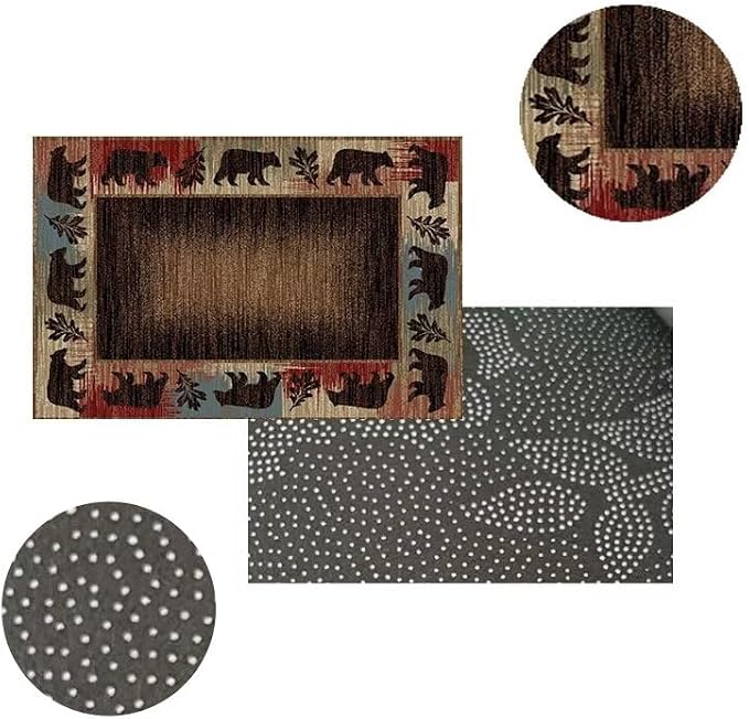 Black Bear Patchwork Pattern Rug for Dining Room Luxury Natural Wildlife Floor Carpet for Dorm Contemporary Cabin Bear Floor Mat 4'x6'