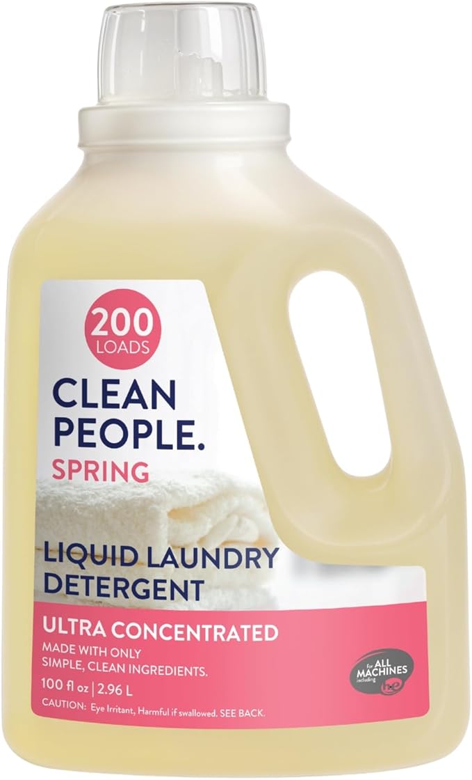 The Clean People Liquid Laundry Detergent - Recyclable Packaging, Stain Fighting - Ultra Concentrated, Laundry Soap - Spring Scent, 200 Loads