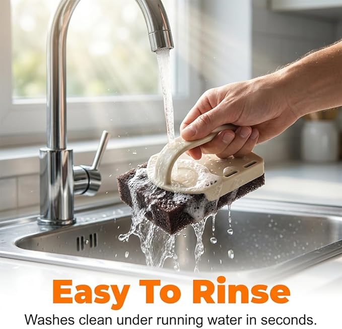 Magic Emery Cleaning Sponge, 2026 New Carborundum Sponge, Multi-Purpose Sponge Brush, Durable Scrub Block for Sinks and Stoves, Kitchen Cleaning Sponge for Home Chefs (2, Sponge with Handle)