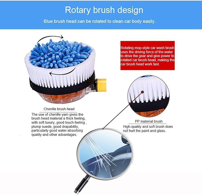 Car Wash Brush Car Cleaning Kit 360 Spin Car Mop Microfiber Car Cleaning Brush Detachable & Extendable Scrub Brush Garden Hose Spray Nozzle Spray Gun for Car Home Cleaning & Garden Use
