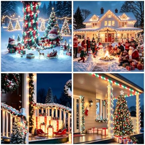 Christmas Candy Cane Lights, 66ft White & Red & Geeen Christmas Rope Lights