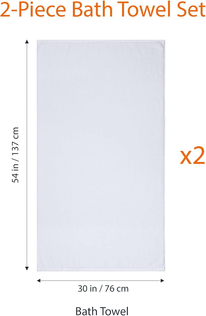 Amazon Basics 2-Piece Quick-Dry Oversize Bath Towel, 100% Cotton, 54" x 30", White