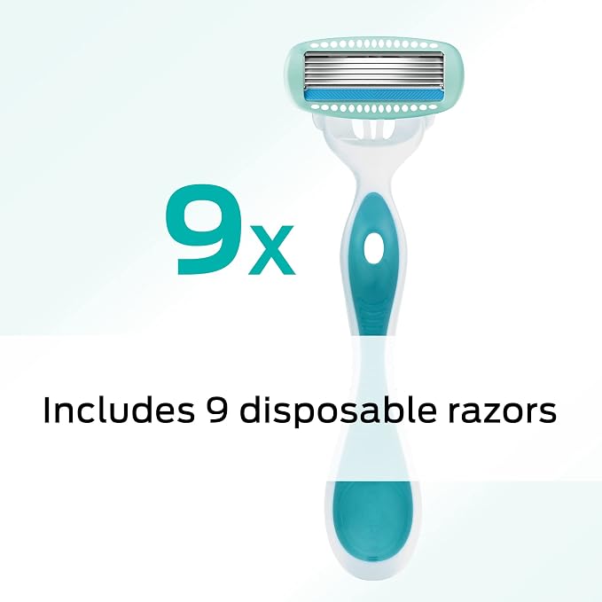 Schick Hydro Silk Sensitive Women's Disposable Razors, 9ct | 5-Blade Disposable Razors for Women Sensitive Skin | Travel Razor for Women