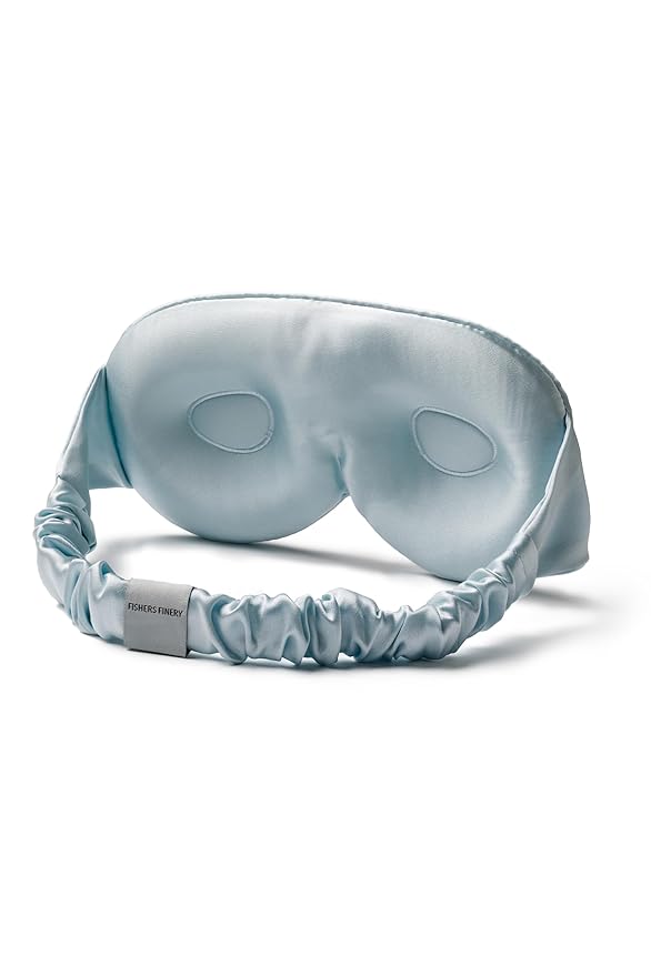 Fishers Finery 25 Momme 100% Organic Mulberry Silk 3D Sleep Eye Mask - Adjustable Elastic, Lash Extension Friendly, Zero Eye Pressure Blackout Blindfold (Misty Blue)