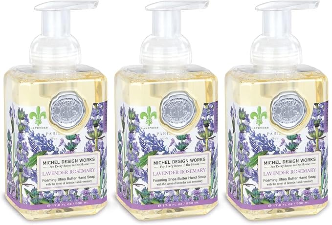 Michel Design Works Foaming Hand Soap, Lavender Rosemary, with Soap Dispenser, 3-Pack, 17.8 Fl oz Each