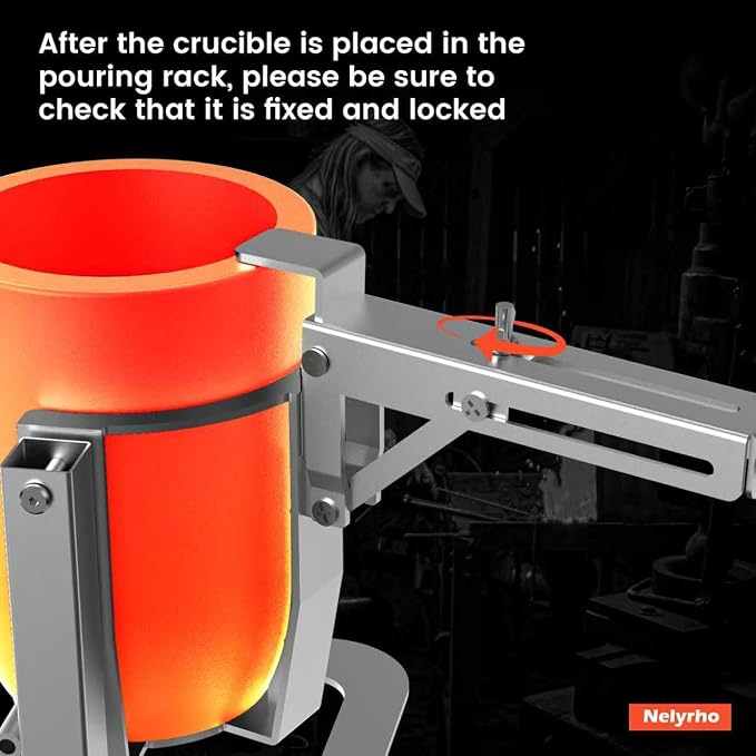 Nelyrho Handheld Crucible Pouring Tongs with Crucible #8 (8kg-17.6lbs) | Includes pouring rack and graphite crucible, designed for use with melting furnaces, casting gold, silver, aluminium, brass
