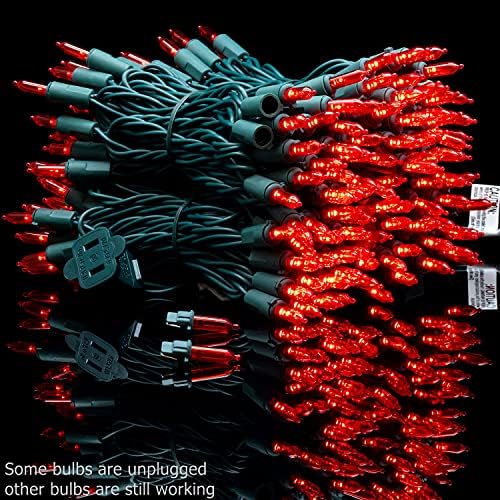YULETIME 200 Red LED Christmas Lights, 66 ft Green Wire UL String Light