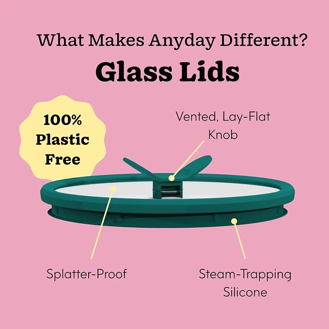 Anyday 8 Cup Glass Microwave Pasta Cooker (Clear Black Sesame) | BPA Free, Plastic Free, Spaghetti Cooker, Meal Prep, Stackable Airtight Nontoxic Storage Container, Vented Lid