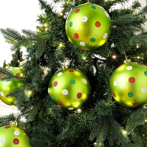 Deekin 8 Pack 6 Inch Large Christmas Ball Ornaments, Red Green Polka Dot