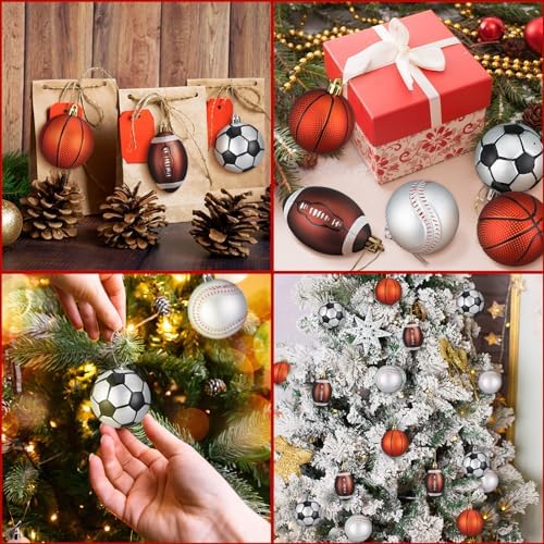 Syhood 32 Pcs Christmas Sport Ball Ornaments Tree Decor with Hanging Loop