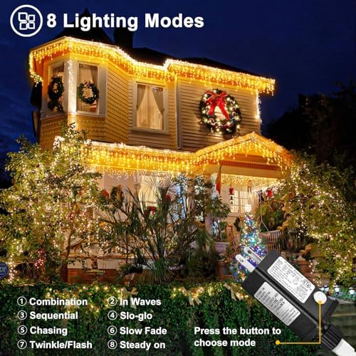 Warm White Christmas Lights Outdoor 99ft 1216 LED Icicle Lights for Outside