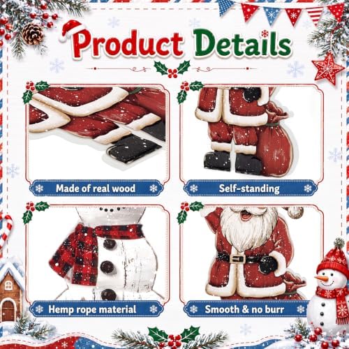 Barydat 3 Pcs Christmas Table Decoration Wooden Snowman Santa Reindeer Sign