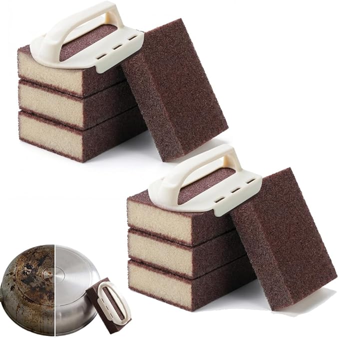 Magic Emery Cleaning Sponge, 2026 New Carborundum Sponge, Multi-Purpose Sponge Brush, Durable Scrub Block for Sinks and Stoves, Kitchen Cleaning Sponge for Home Chefs (8, Sponge with Handle)