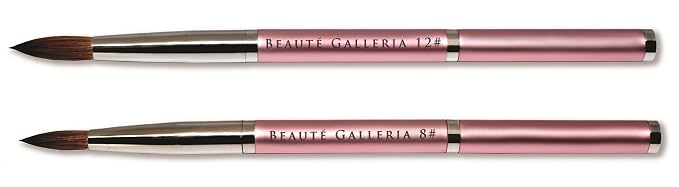 Beaute Galleria 2 Pieces Kolinsky Sable Round Acrylic Nail Art Brush Set, Manicure Detail Painting Nail Art Pen (Size 8, 12)