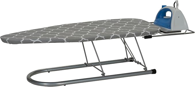 Household Essentials Tabletop Ironing Board, Durable Board with Iron Rest, Includes Door Hang, Perfect for Dorms and Small Spaces, Gray and White