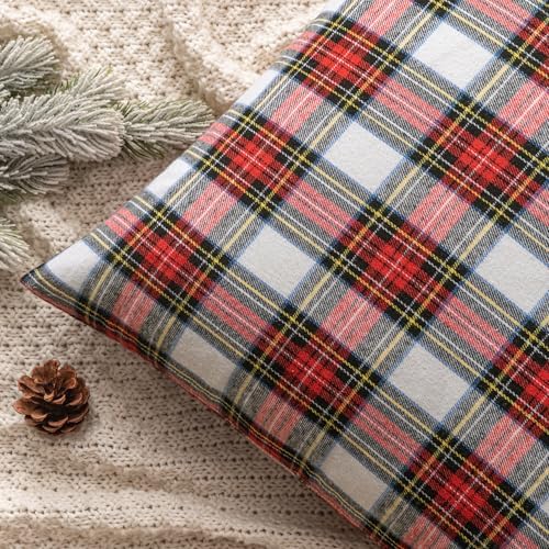 MIULEE Christmas Plaid Pillow Covers Scottish Tartan 22x22 Red and White