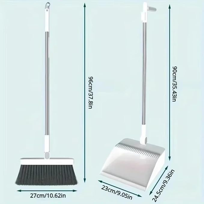 Foldable Broom and Dustpan Set, Compact Wall Mountable with Extra Stiff Bristles for Easy Storage & Cleaning (White)