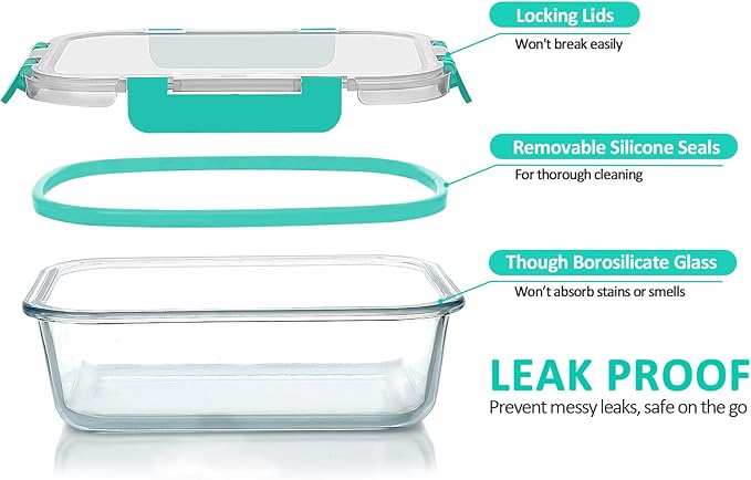 M MCIRCO 8 Pack,30 oz Glass Food Storage Containers with Lids, Green | Glass Meal Prep Containers,Airtight Lunch Containers with Lids, Microwave, Oven, Freezer and Dishwasher Friendly, BPA Free
