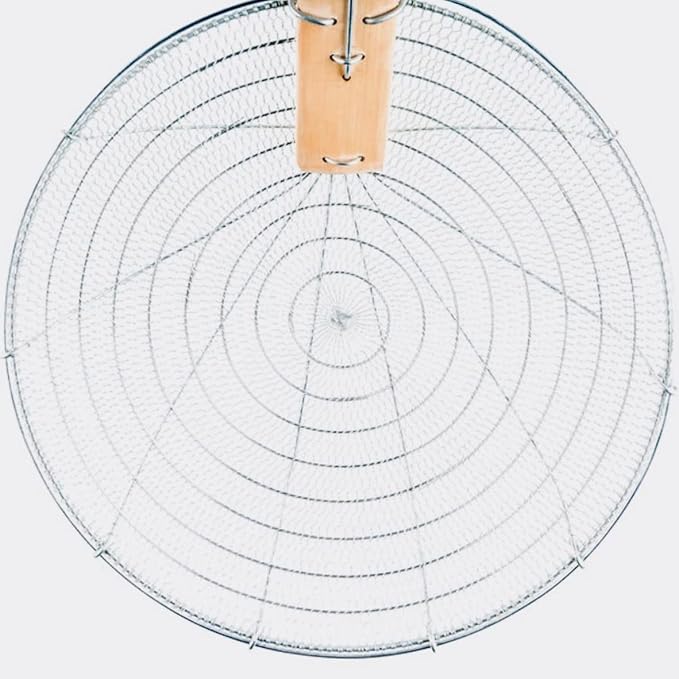 14-Inch Galvanized Steel Spider Strainer – Fine Mesh Skimmer with Natural Bamboo Handle for Cooking & Frying Ideal for Home & Professional Kitchens